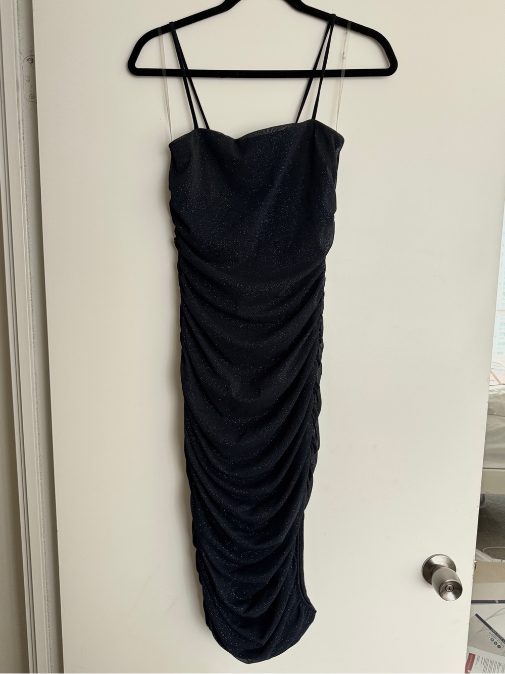 Navy Blue Sparkle Ruched Slip Dress - Women